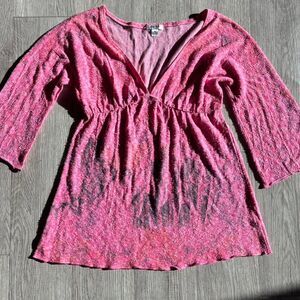 Vintage Y2K Pink Long V Neck Tunic